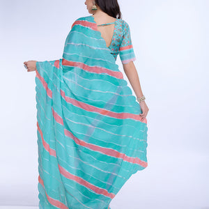 Blue Poly Chiffon Festival Saree With Blouse Piece