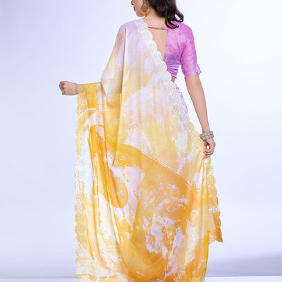 Yellow Poly Chiffon Festival Saree With Blouse Piece