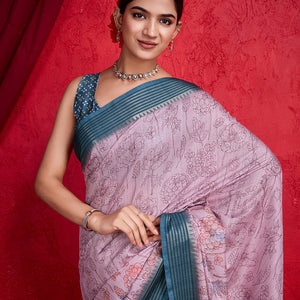 Mauve Poly Silk Festival Saree With Blouse Piece
