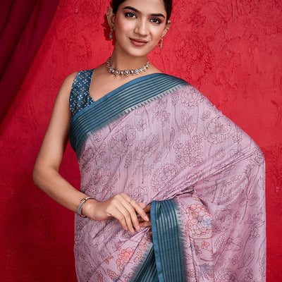 Mauve Poly Silk Festival Saree With Blouse Piece