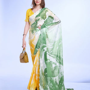 Green Poly Chiffon Festival Saree With Blouse Piece