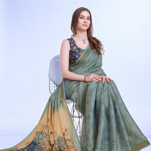 Sea Green Poly Silk Festival Saree With Blouse Piece