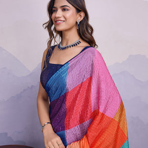 Orange Silk Blend Daily Wear Saree With Blouse Piece