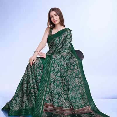 Teal Poly Silk Daily Wear Saree With Blouse Piece