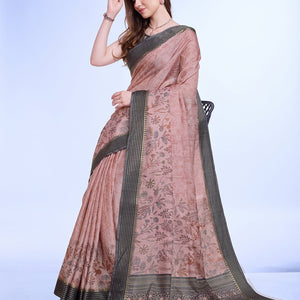 Pink Poly Silk Daily Wear Saree With Blouse Piece