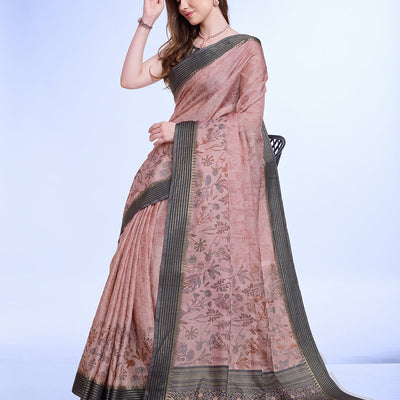 Pink Poly Silk Daily Wear Saree With Blouse Piece