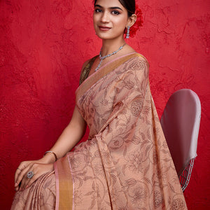 Pink Poly Silk Festival Saree With Blouse Piece