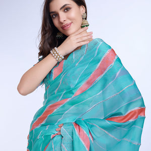 Blue Poly Chiffon Festival Saree With Blouse Piece