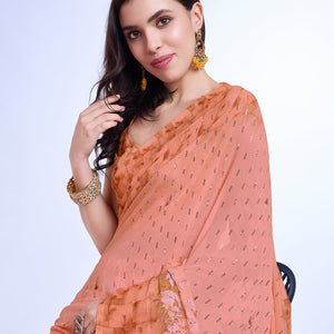 Peach Poly Chiffon Festival Saree With Blouse Piece