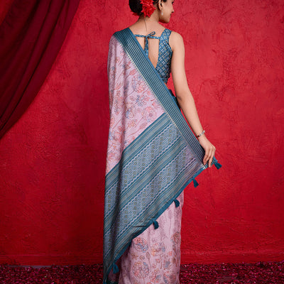 Mauve Poly Silk Festival Saree With Blouse Piece
