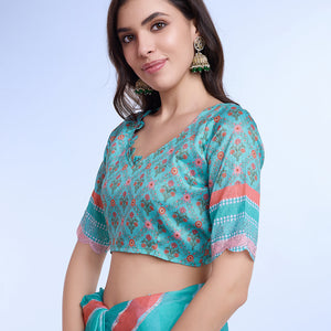 Blue Poly Chiffon Festival Saree With Blouse Piece