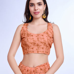 Peach Poly Chiffon Festival Saree With Blouse Piece