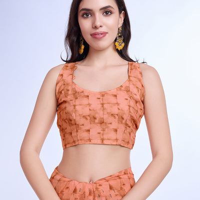 Peach Poly Chiffon Festival Saree With Blouse Piece
