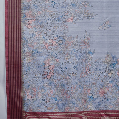 Grey Poly Silk Daily Wear Saree With Blouse Piece