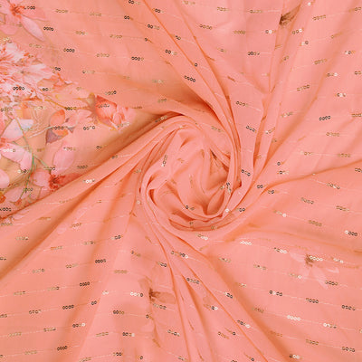 Peach Poly Chiffon Festival Saree With Blouse Piece