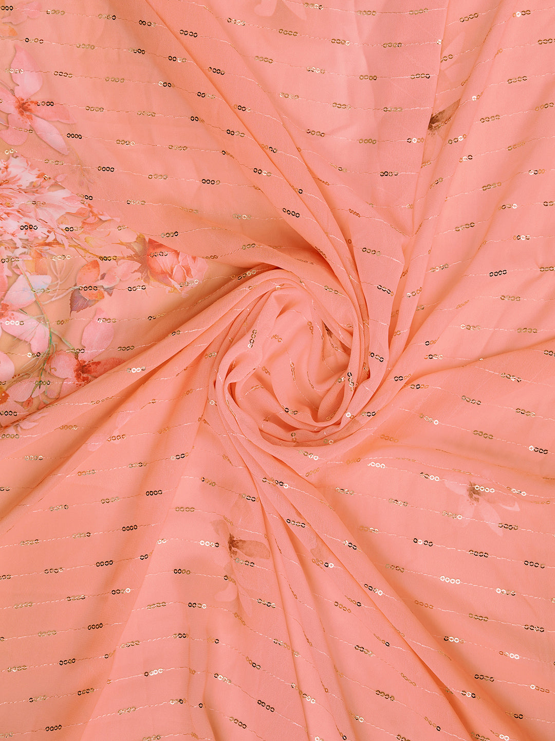 Peach Poly Chiffon Festival Saree With Blouse Piece