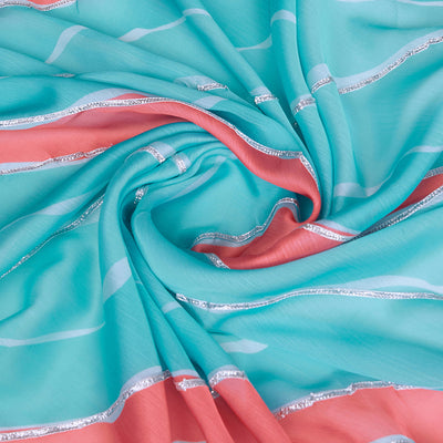 Blue Poly Chiffon Festival Saree With Blouse Piece