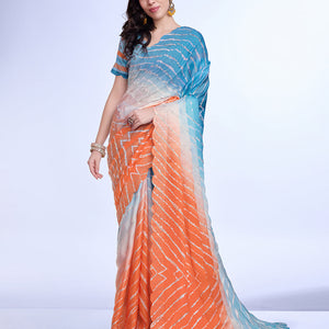 Multi Colour Poly Chiffon Festival Saree With Blouse Piece
