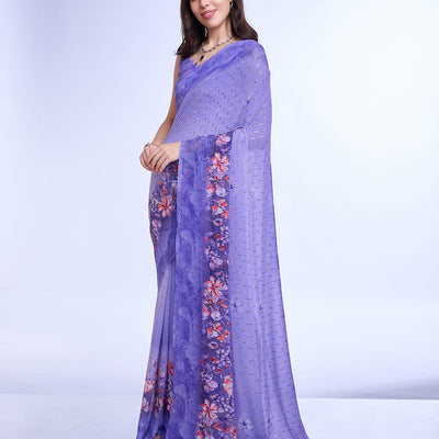Purple Poly Chiffon Festival Saree With Blouse Piece