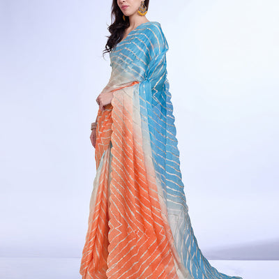 Multi Colour Poly Chiffon Festival Saree With Blouse Piece