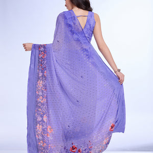 Purple Poly Chiffon Festival Saree With Blouse Piece