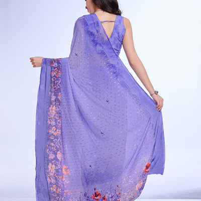 Purple Poly Chiffon Festival Saree With Blouse Piece