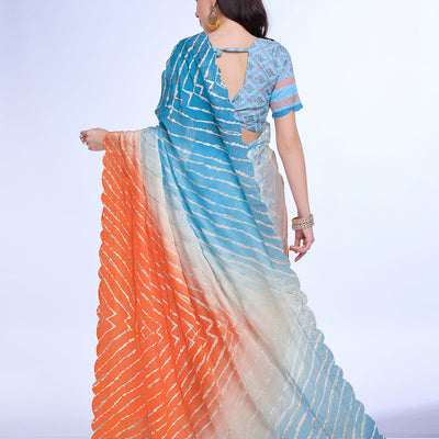 Multi Colour Poly Chiffon Festival Saree With Blouse Piece