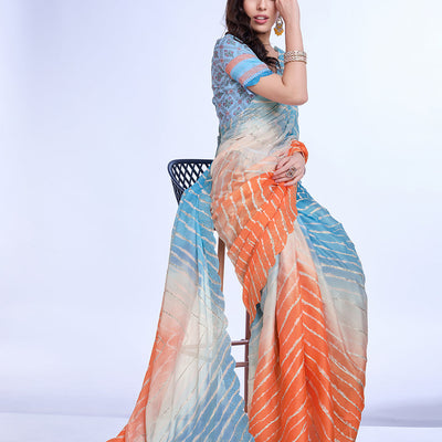Multi Colour Poly Chiffon Festival Saree With Blouse Piece