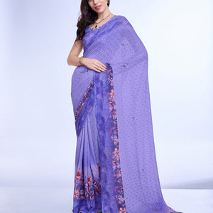 Purple Poly Chiffon Festival Saree With Blouse Piece