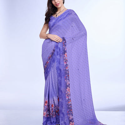 Purple Poly Chiffon Festival Saree With Blouse Piece