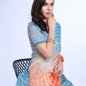 Multi Colour Poly Chiffon Festival Saree With Blouse Piece