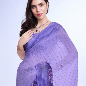 Purple Poly Chiffon Festival Saree With Blouse Piece