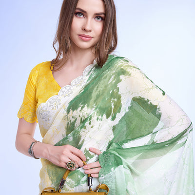 Green Poly Chiffon Festival Saree With Blouse Piece