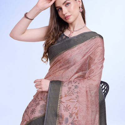 Pink Poly Silk Daily Wear Saree With Blouse Piece