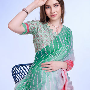 Green Poly Chiffon Festival Saree With Blouse Piece
