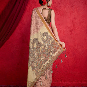 Pink Poly Silk Festival Saree With Blouse Piece