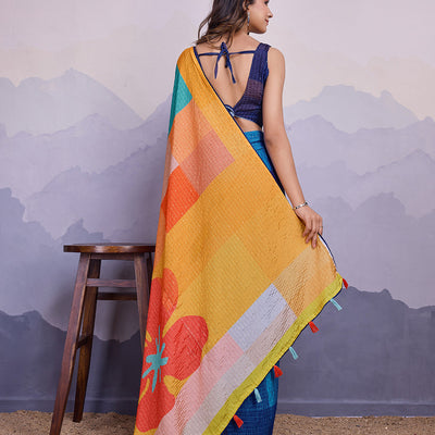 Orange Silk Blend Daily Wear Saree With Blouse Piece