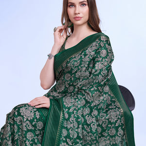 Teal Poly Silk Daily Wear Saree With Blouse Piece