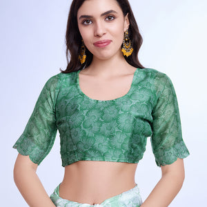 Orange Poly Chiffon Festival Saree With Blouse Piece