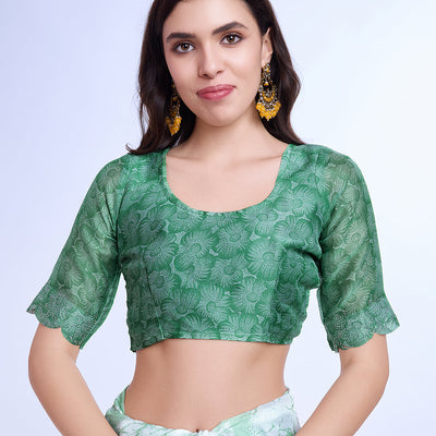 Orange Poly Chiffon Festival Saree With Blouse Piece