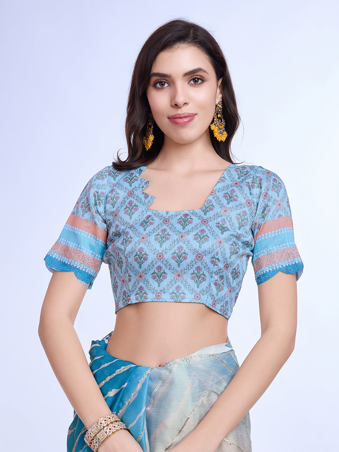 Multi Colour Poly Chiffon Festival Saree With Blouse Piece