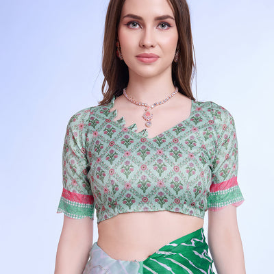 Green Poly Chiffon Festival Saree With Blouse Piece