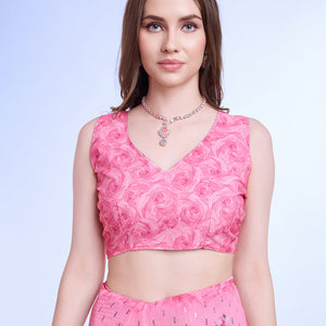 Pink Poly Chiffon Festival Saree With Blouse Piece