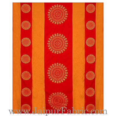 Taffeta Silk  Double Bedsheet With Heavy Embroidery Work Yellow And Red Color