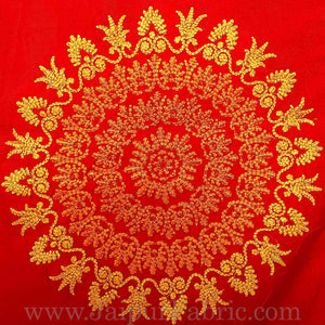 Taffeta Silk  Double Bedsheet With Heavy Embroidery Work Yellow And Red Color