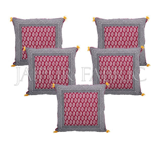 Maroon Color with Black Border Block Print Cotton Cushion Cover