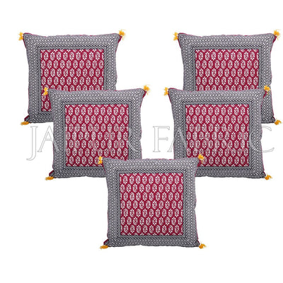 Maroon Color with Black Border Block Print Cotton Cushion Cover
