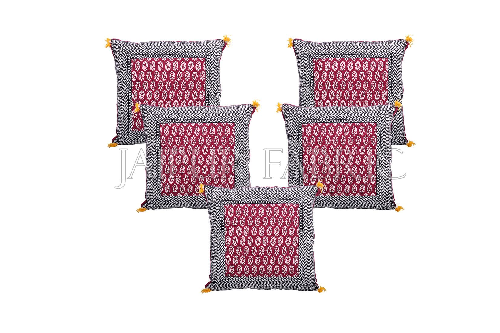 Maroon Color with Black Border Block Print Cotton Cushion Cover