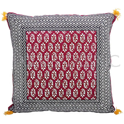 Maroon Color with Black Border Block Print Cotton Cushion Cover