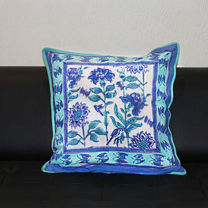 Blue and White Block printed Cotton Cushion Cover